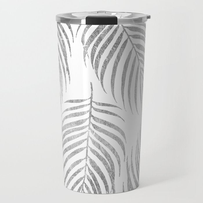 Chic elegant silver foil palm tree leaves Travel Mug Gallery Image 1