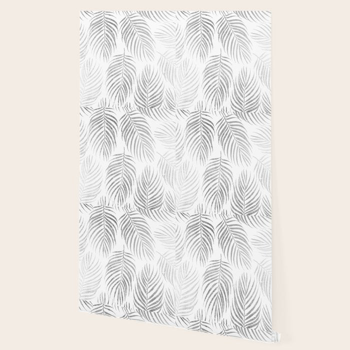 Chic elegant silver foil palm tree leaves Wallpaper Gallery Image 2