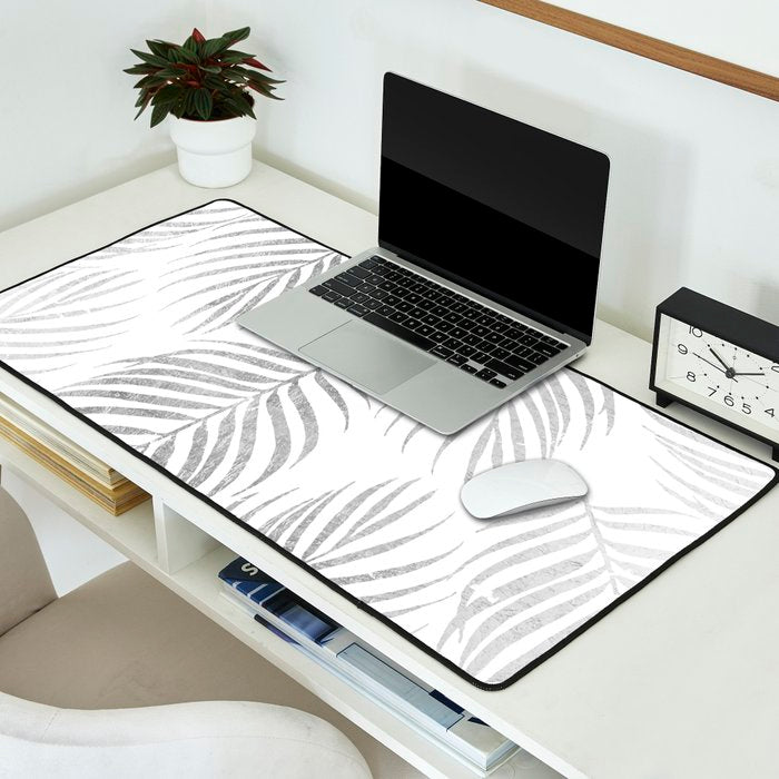 Chic elegant silver foil palm tree leaves Desk Mat Gallery Image 2