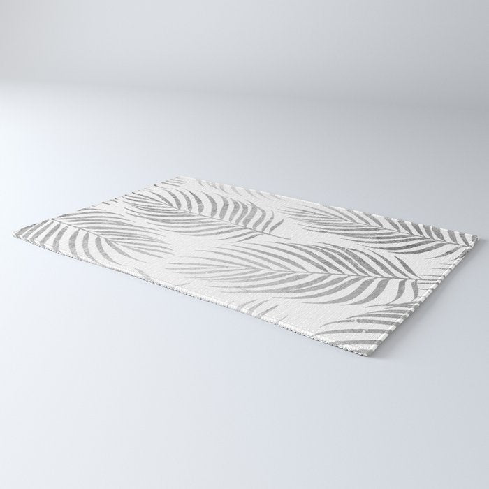 Chic elegant silver foil palm tree leaves Rug Gallery Image 3
