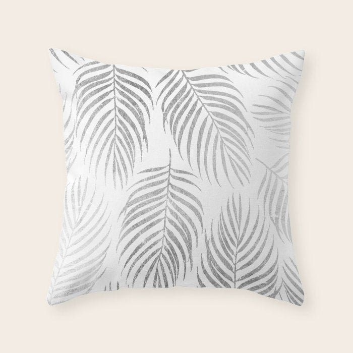 Chic elegant silver foil palm tree leaves Throw Pillow Gallery Image 1