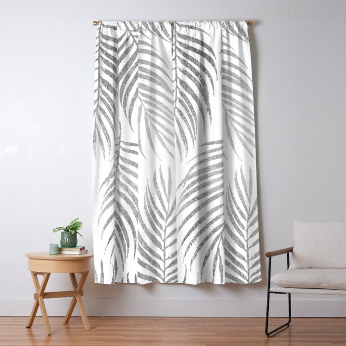 Chic elegant silver foil palm tree leaves Window Curtain Gallery Image 5
