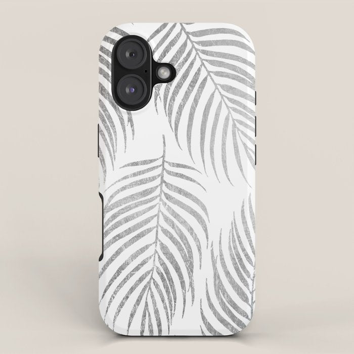 Chic elegant silver foil palm tree leaves iPhone Case Gallery Image 1