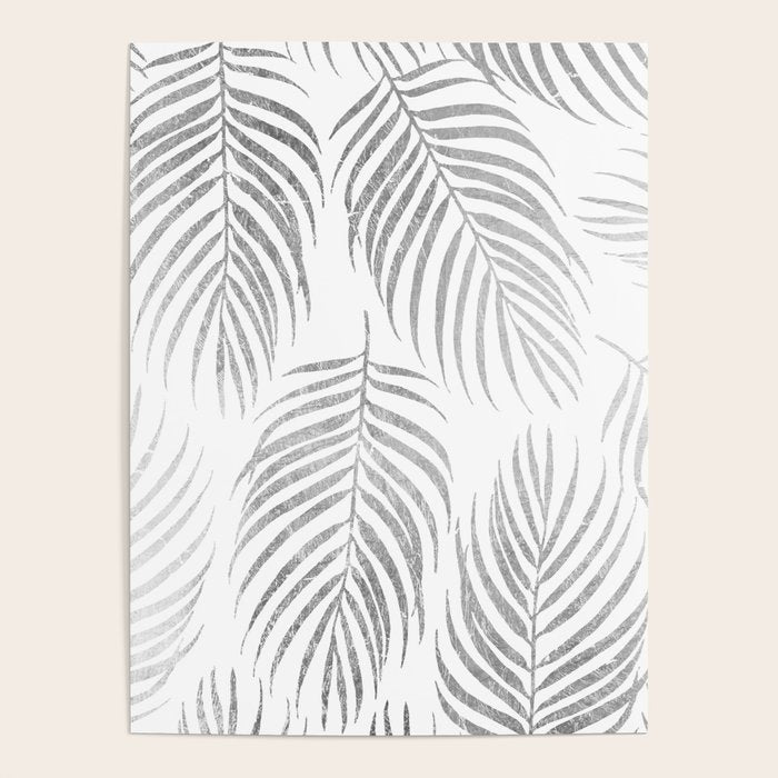 Chic elegant silver foil palm tree leaves Poster Gallery Image 4
