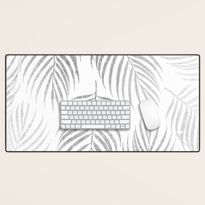 Chic elegant silver foil palm tree leaves Desk Mat Gallery Image 1