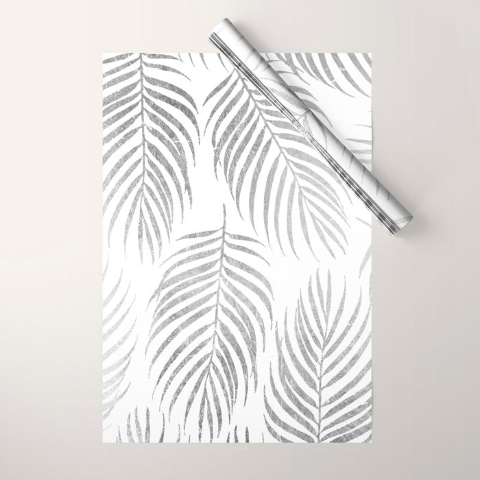 Chic elegant silver foil palm tree leaves Wrapping Paper Gallery Image 1