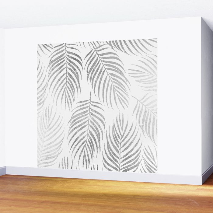 Chic elegant silver foil palm tree leaves Wall Mural Gallery Image 2