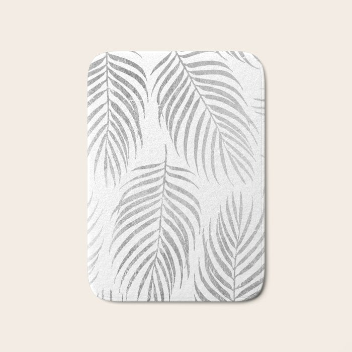 Chic elegant silver foil palm tree leaves Bath Mat Gallery Image 1