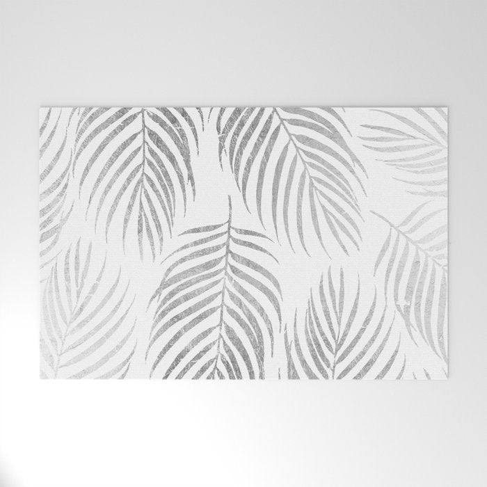 Chic elegant silver foil palm tree leaves Welcome Mat Gallery Image 1