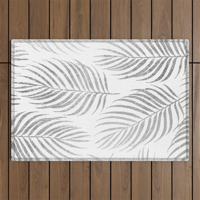 Chic elegant silver foil palm tree leaves Outdoor Rug Gallery Image 1