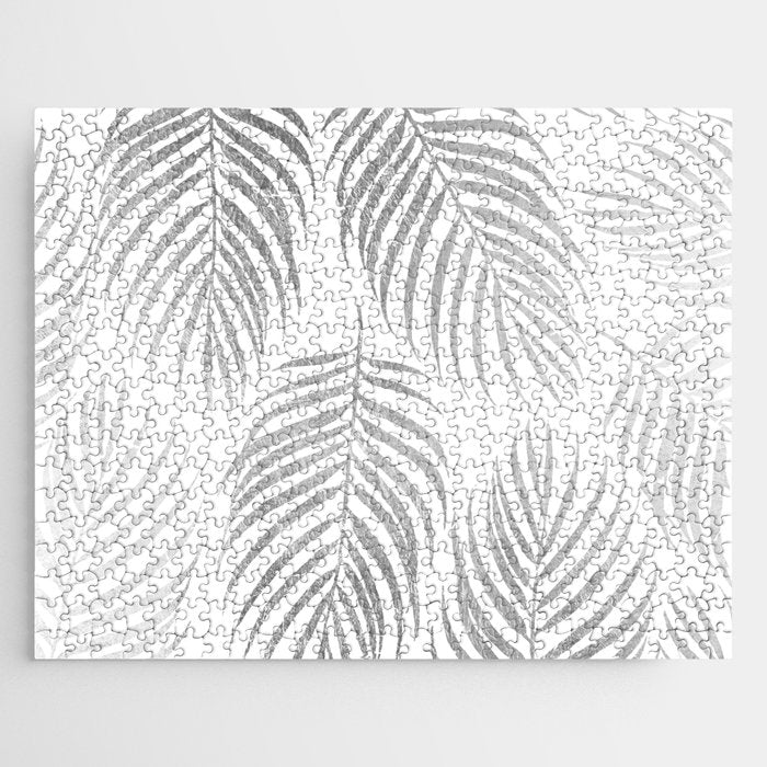 Chic elegant silver foil palm tree leaves Jigsaw Puzzle Gallery Image 1