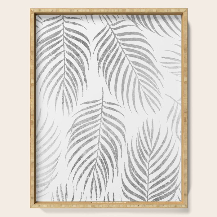 Chic elegant silver foil palm tree leaves Serving Tray Gallery Image 1