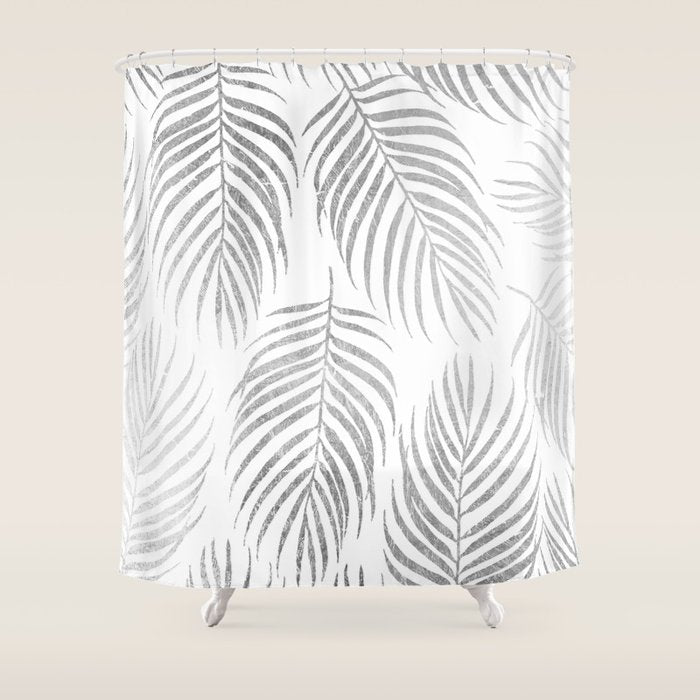Chic elegant silver foil palm tree leaves Shower Curtain Gallery Image 1