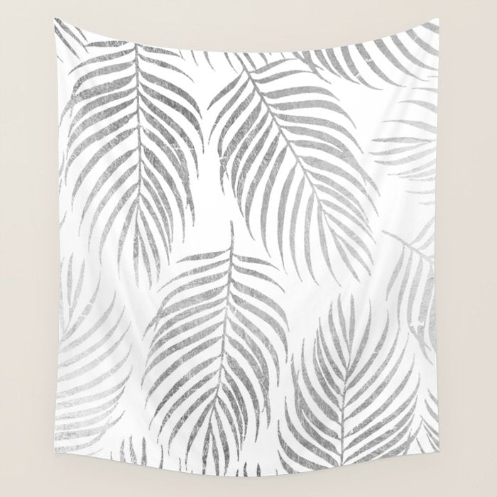 Chic elegant silver foil palm tree leaves Wall Tapestry Gallery Image 1