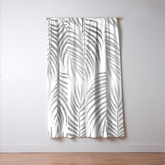 Chic elegant silver foil palm tree leaves Window Curtain Gallery Image 3