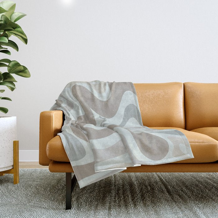 Liquid Swirl Abstract Pattern in Taupe Gray and Light Ice Blue Throw Blanket Gallery Image 1