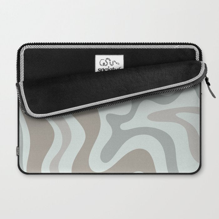 Liquid Swirl Abstract Pattern in Taupe Gray and Light Ice Blue Laptop Sleeve Gallery Image 2