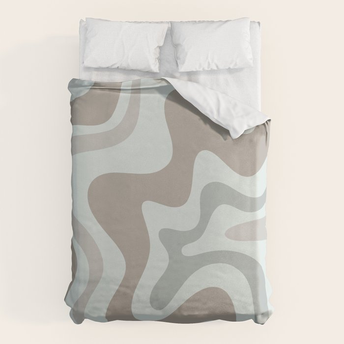 Liquid Swirl Abstract Pattern in Taupe Gray and Light Ice Blue Duvet Cover Gallery Image 6