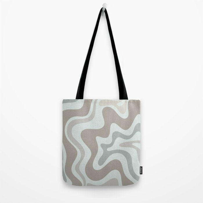 Liquid Swirl Abstract Pattern in Taupe Gray and Light Ice Blue Tote Bag Gallery Image 2