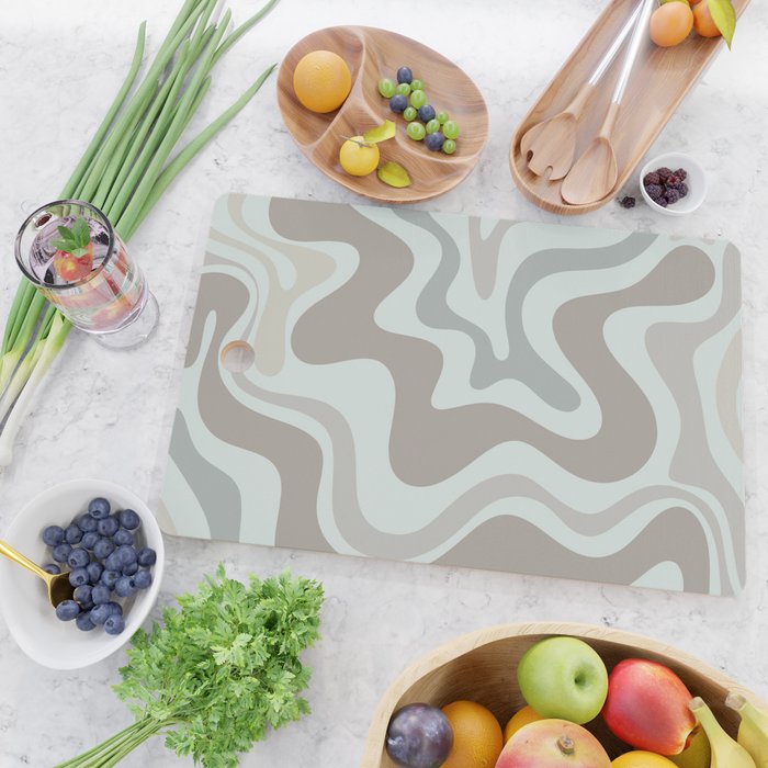 Liquid Swirl Abstract Pattern in Taupe Gray and Light Ice Blue Cutting Board Gallery Image 2