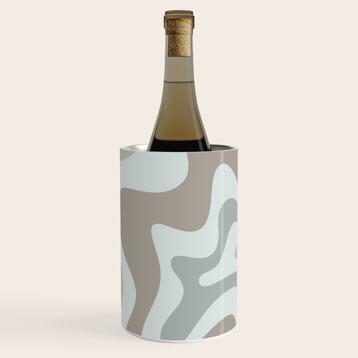 Liquid Swirl Abstract Pattern in Taupe Gray and Light Ice Blue Wine Chiller Gallery Image 1