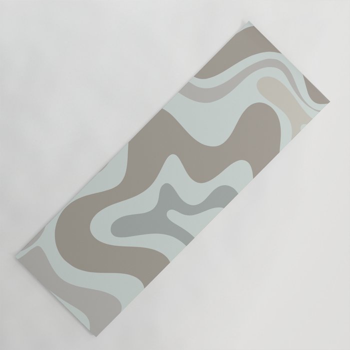 Liquid Swirl Abstract Pattern in Taupe Gray and Light Ice Blue Yoga Mat Gallery Image 1