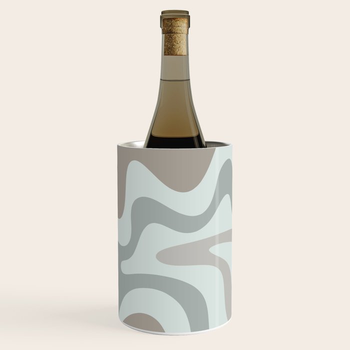 Liquid Swirl Abstract Pattern in Taupe Gray and Light Ice Blue Wine Chiller Gallery Image 3
