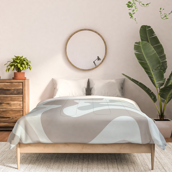 Liquid Swirl Abstract Pattern in Taupe Gray and Light Ice Blue Comforter Gallery Image 3