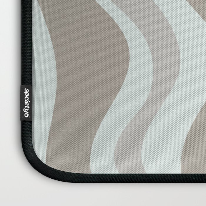 Liquid Swirl Abstract Pattern in Taupe Gray and Light Ice Blue Laptop Sleeve Gallery Image 3