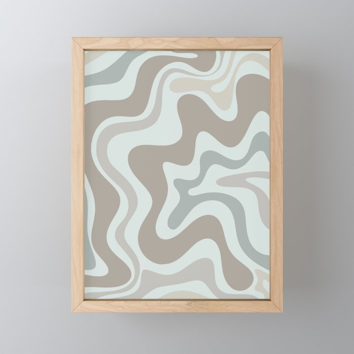Liquid Swirl Abstract Pattern in Taupe Gray and Light Ice Blue Mini Art Print Gallery Image 1