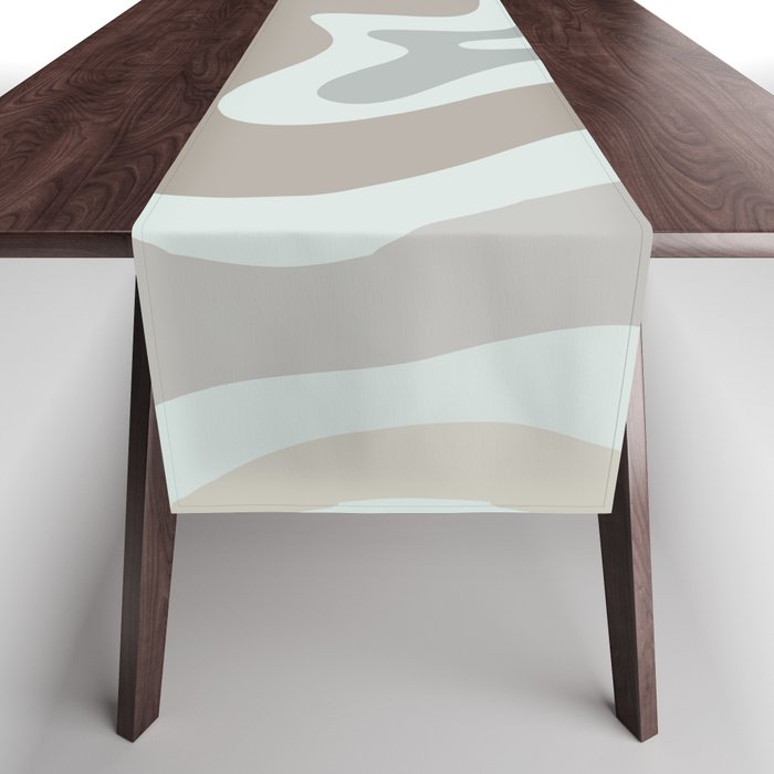 Liquid Swirl Abstract Pattern in Taupe Gray and Light Ice Blue Table Runner Gallery Image 1