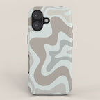 Liquid Swirl Abstract Pattern in Taupe Gray and Light Ice Blue iPhone Case Gallery Image 1