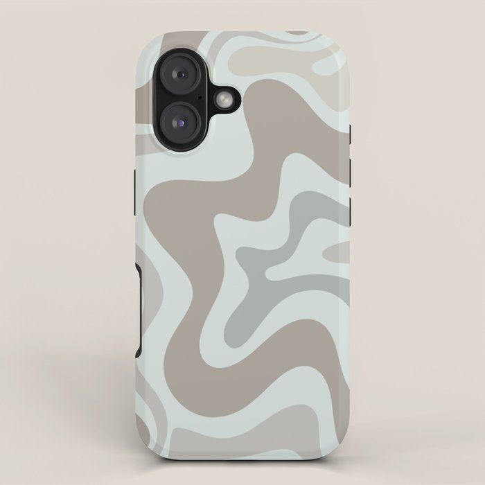Liquid Swirl Abstract Pattern in Taupe Gray and Light Ice Blue iPhone Case Gallery Image 1