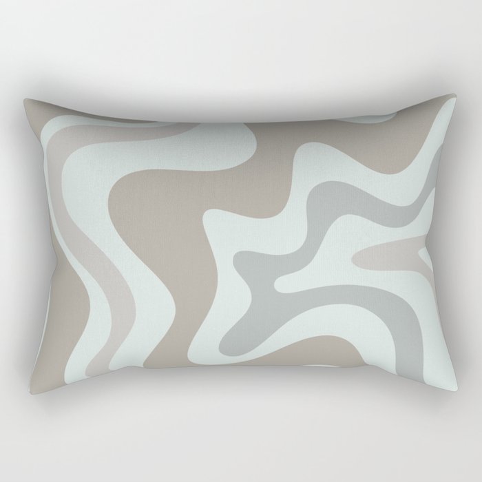 Liquid Swirl Abstract Pattern in Taupe Gray and Light Ice Blue Rectangular Pillow Gallery Image 1