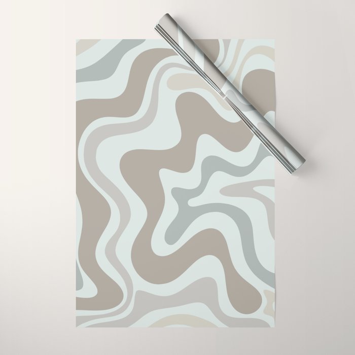 Liquid Swirl Abstract Pattern in Taupe Gray and Light Ice Blue Wrapping Paper Gallery Image 1