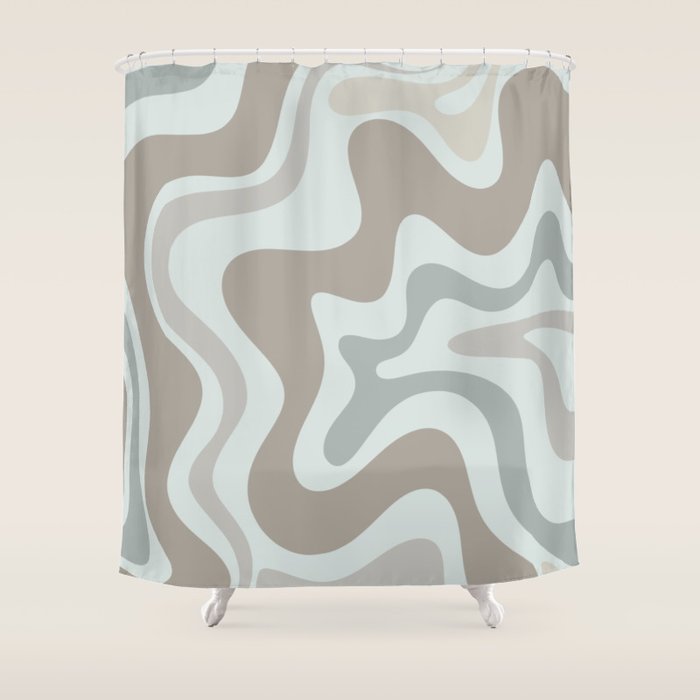 Liquid Swirl Abstract Pattern in Taupe Gray and Light Ice Blue Shower Curtain Gallery Image 1