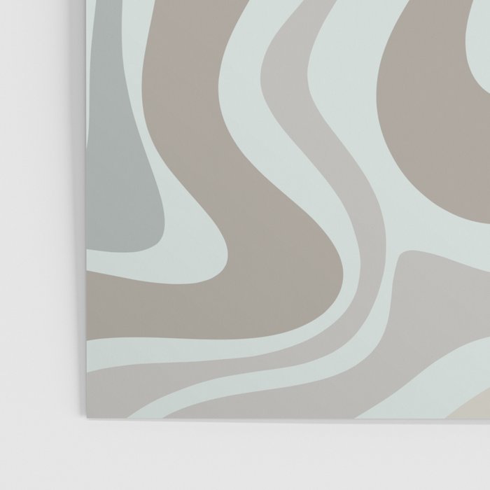 Liquid Swirl Abstract Pattern in Taupe Gray and Light Ice Blue Poster Gallery Image 3
