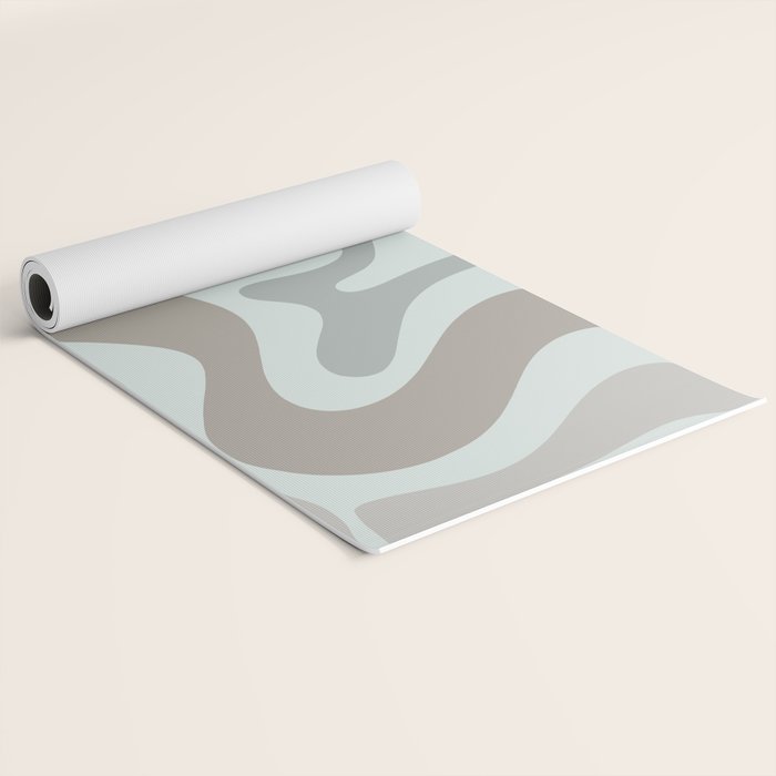 Liquid Swirl Abstract Pattern in Taupe Gray and Light Ice Blue Yoga Mat Gallery Image 2