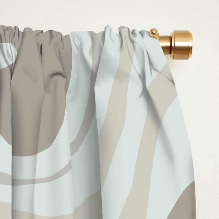 Liquid Swirl Abstract Pattern in Taupe Gray and Light Ice Blue Window Curtain Gallery Image 2