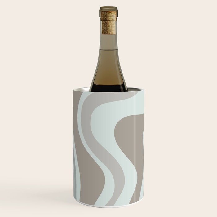 Liquid Swirl Abstract Pattern in Taupe Gray and Light Ice Blue Wine Chiller Gallery Image 2
