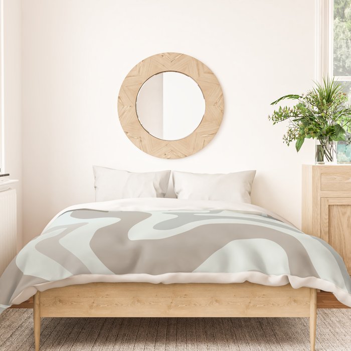 Liquid Swirl Abstract Pattern in Taupe Gray and Light Ice Blue Duvet Cover Gallery Image 3