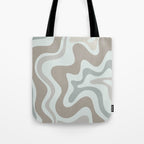 Liquid Swirl Abstract Pattern in Taupe Gray and Light Ice Blue Tote Bag Gallery Image 1