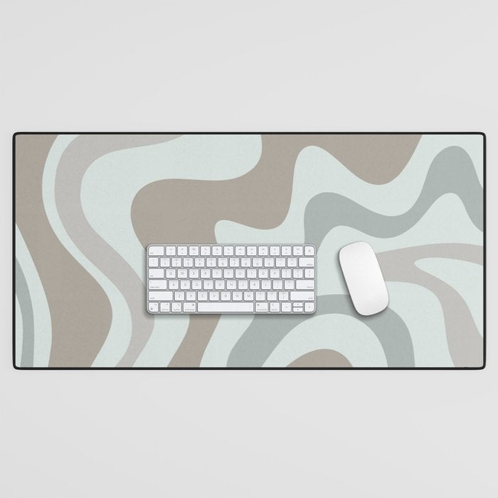 Liquid Swirl Abstract Pattern in Taupe Gray and Light Ice Blue Desk Mat Gallery Image 1