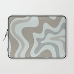 Liquid Swirl Abstract Pattern in Taupe Gray and Light Ice Blue Laptop Sleeve Gallery Image 1