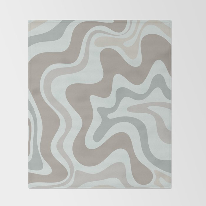 Liquid Swirl Abstract Pattern in Taupe Gray and Light Ice Blue Throw Blanket Gallery Image 2