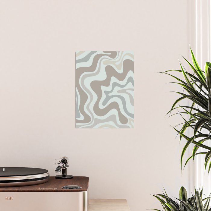 Liquid Swirl Abstract Pattern in Taupe Gray and Light Ice Blue Poster Gallery Image 2