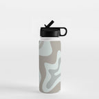 Liquid Swirl Abstract Pattern in Taupe Gray and Light Ice Blue Water Bottle Gallery Image 1