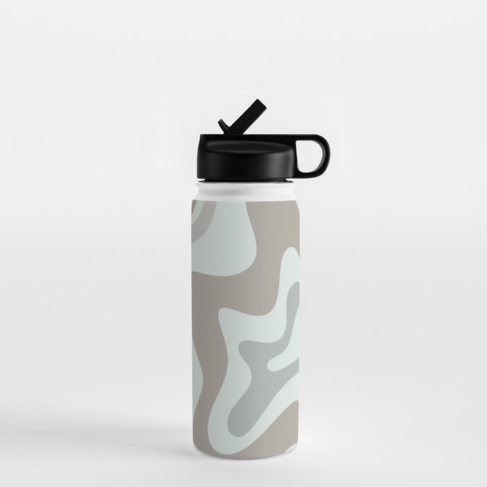 Liquid Swirl Abstract Pattern in Taupe Gray and Light Ice Blue Water Bottle Gallery Image 1
