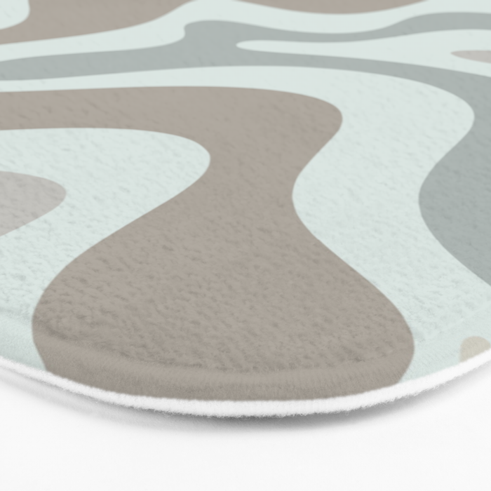 Liquid Swirl Abstract Pattern in Taupe Gray and Light Ice Blue Bath Mat Gallery Image 3