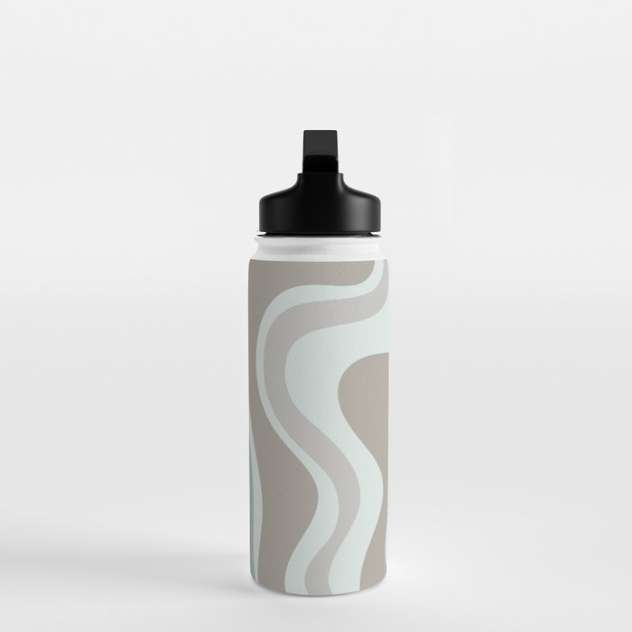 Liquid Swirl Abstract Pattern in Taupe Gray and Light Ice Blue Water Bottle Gallery Image 3